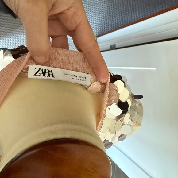 ZARA Silver Sequin Maxi Dress with Blush Pink Hem | Size M - Picture 8 of 8